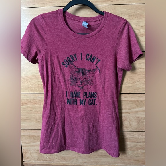 Burgundy Cat Women’s Tee - “Sorry I Can’t I Have Plans With My Cat” - Picture 1 of 3